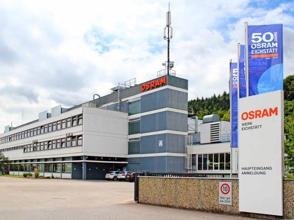 Firmengelände des Osram-Standorts Eichstätt, der 2012 sein 50-jähriges Bestehen feiert (Foto: Osram AG)