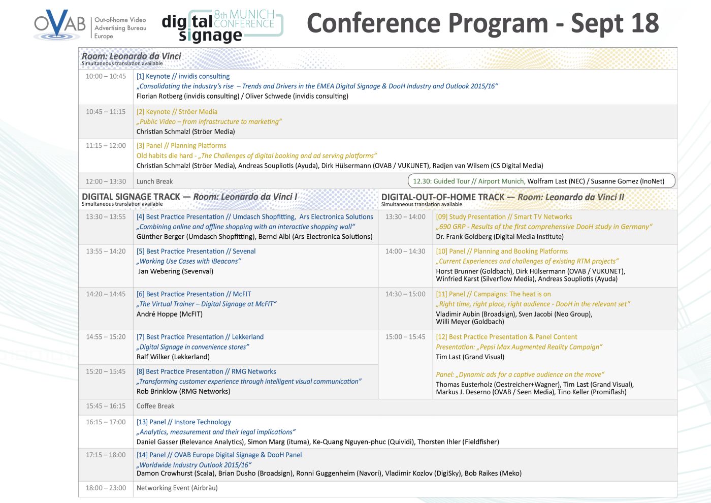 OVAB Digital Signage Conference Munich: Latest version of the conferne programm (Image: invidis)