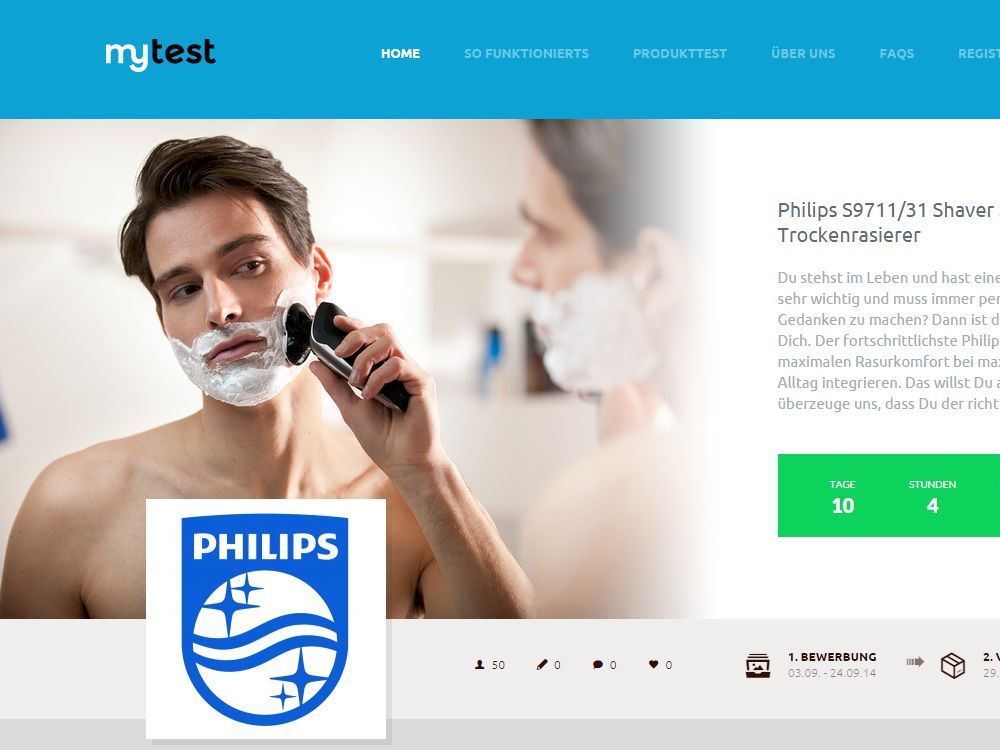 mytest.de: Kampagnenmotiv für den Philips Shaver 9000 (Screenshot: invidis.de)