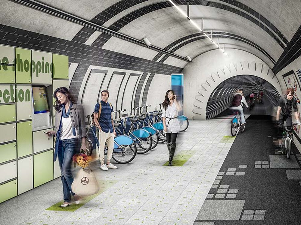 Immer diese Radfahrer: Plan für ungenutzte U-Bahntunnel in London (Rendering: Gensler)
