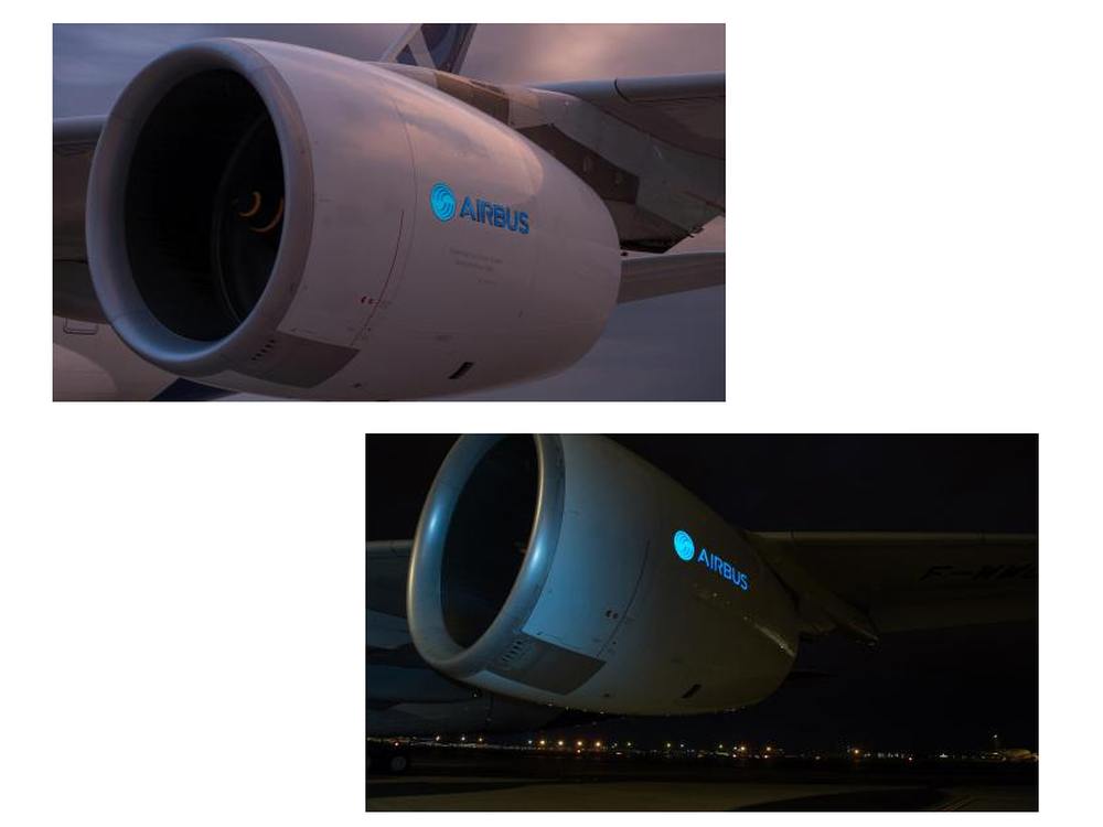 Tag und Nacht im Einsatz - Außen-Screen von Aircelle an einem A380 (Fotos: Hervé Goussé / master films / Aircelle)