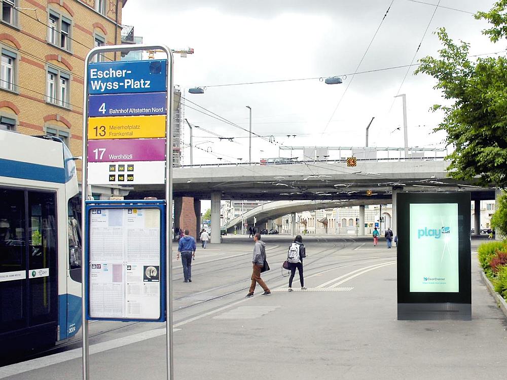 Hier wird ab 2016 das Outdoor 72" Netz von Clear Channel für Zürich entstehen (Foto/ Rendering: Clear Channel Schweiz)