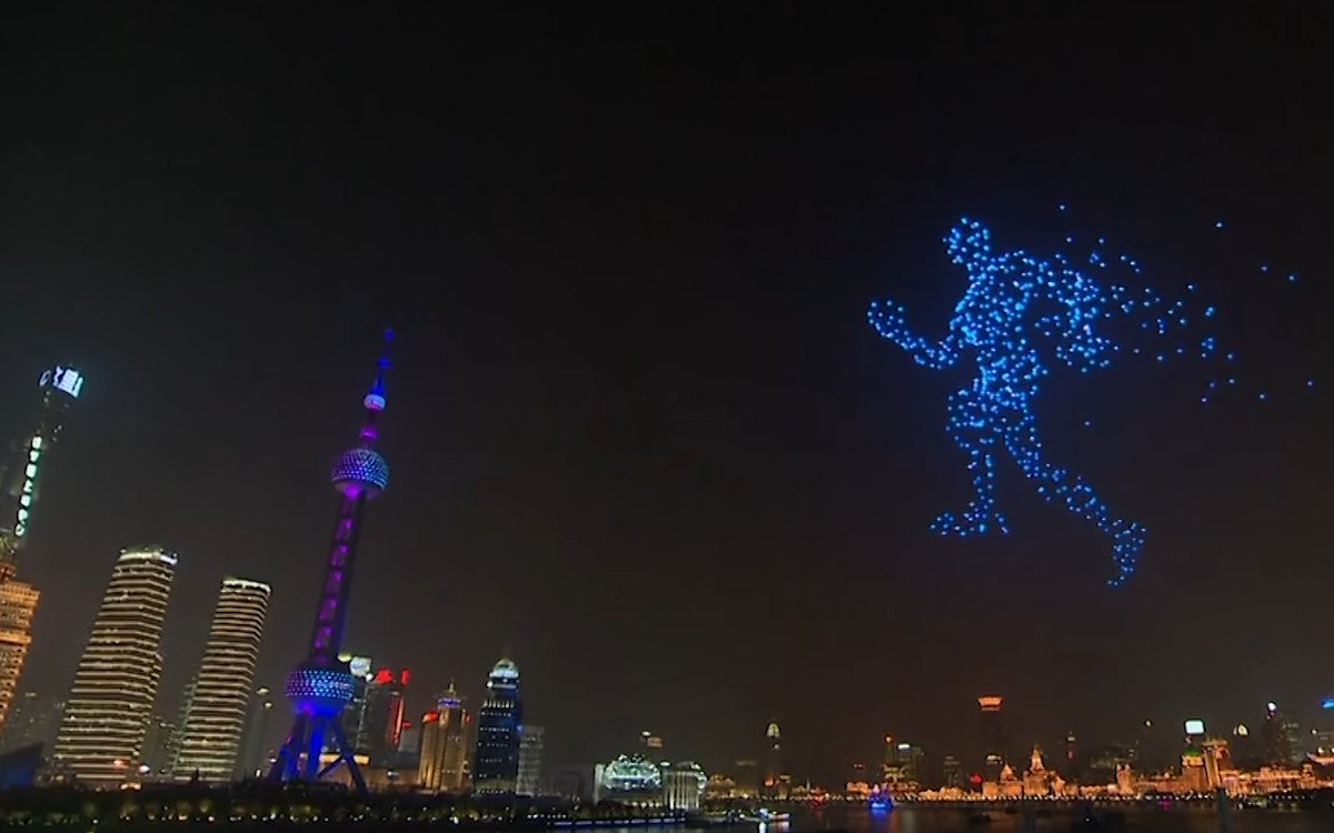 Sylvester 2020 in Shanghai - Drohnen ersetzen Feuerwerk (Foto: Screenshot)