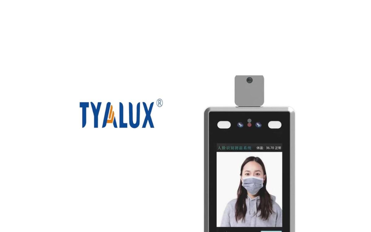 Clou der Displaylösung für die Zugangsbeschränkung von Tyalux ist Gesichtserkennung trotz Maske und die integrierte automatische Messung der Körpertemperatur (Foto: Tyalux)