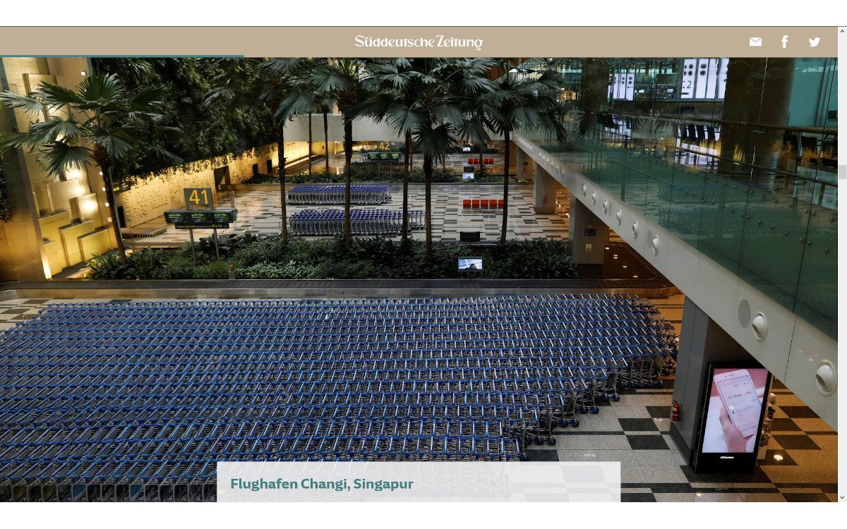 Leeres Terminal am Flughafen Singapore Changi (Screenshot sueddeutsche.de)