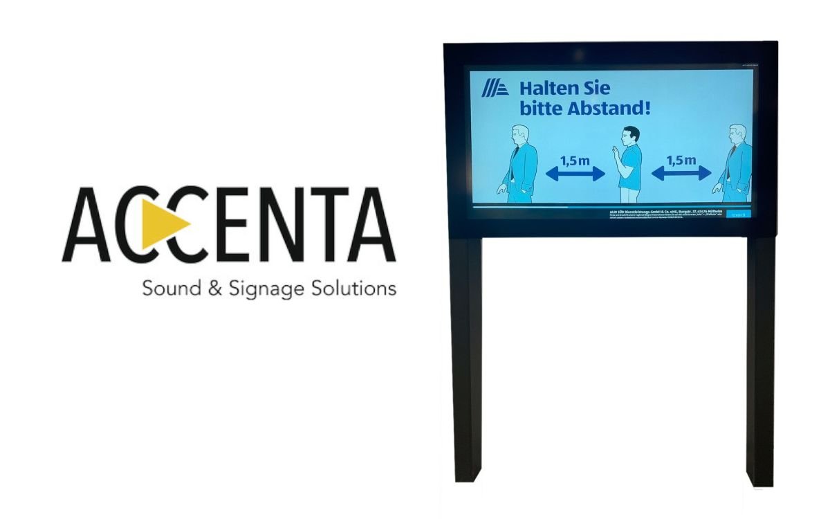 Die Accenta-Displays vor Aldi Süd-Märkten zeigen derzeit weniger Produktwerbung und dafür Gesundheitstipps für den Einkauf in Corona-Zeiten (Foto: Accenta)
