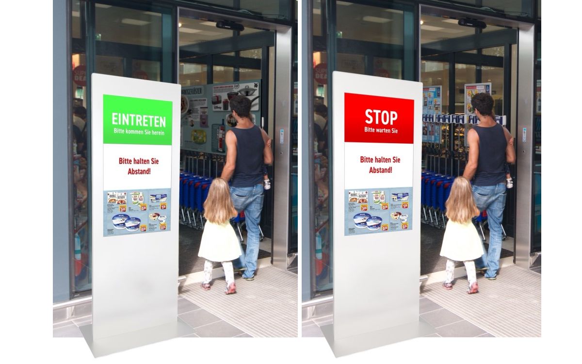 Die digitale Stele von dimedis als 'Supermarktampel' zum Kundenmanagement (Foto: dimedis)