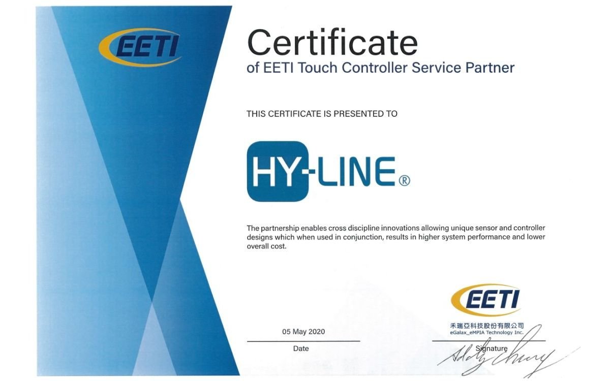 Der taiwanesische Hersteller von Controller-Lösungen für Touchscreens EETI hat die Münchner Ingeneure von HY-LINE als Touchscreen-Profis ausgezeichnet (Foto: HY-LINE)