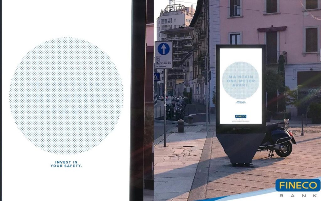 Die Social Distancing-Kampagne der italienischen Fineco Bank setzt auf optische Tricks und ist nur aus 1 meter Abstand zu erkennen (Foto: McCann Worldgroup Italy)