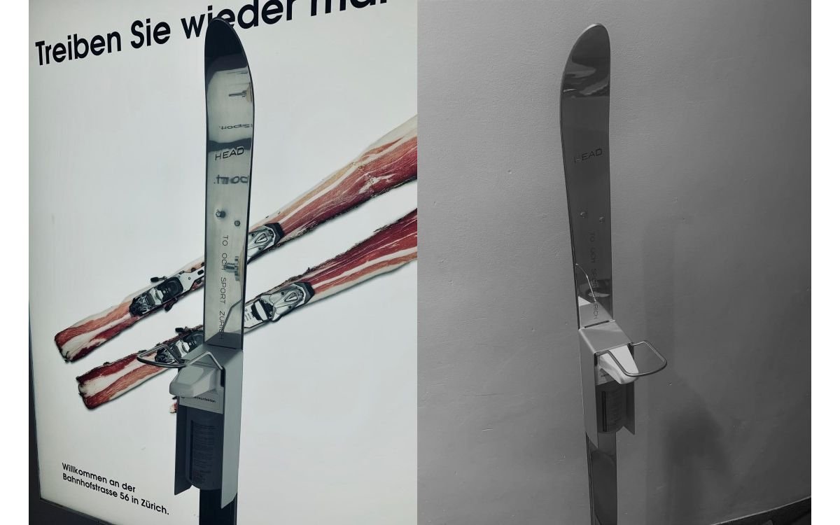 Sporthaus Och in Zürich hat für die Wiedereröffnung einen eigenen Desinfektions-Ski kreiert (Foto: Sport Och)