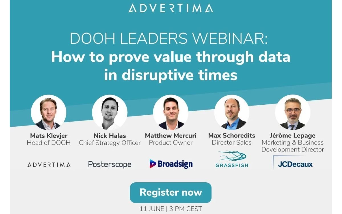 Am 11. Juni lädt Adverrtima zum DooH-Leaders Webinar mit bekannten Namen der Branche zum Thema: Wie können Daten den Wert von DooH in schwierigen Zeiten nachweisen? (Foto: Advertima)