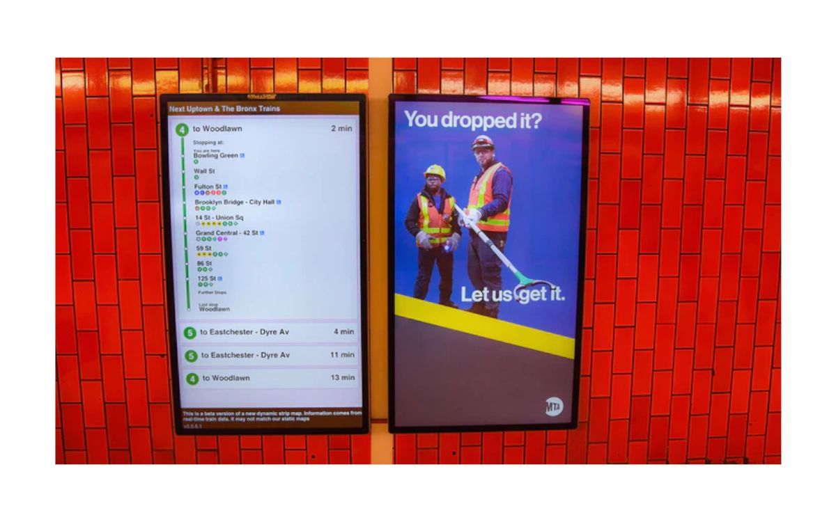 Mehr als 9.000 Displays wie im Bild sollen innerhalb der nächsten 12-14 Monate in New Yorks U-Bahn installiert werden (Foto: New York MTA)