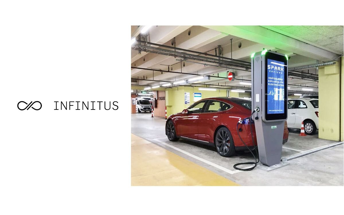 Die imotion Charge-Stele von Infinitus verein smarte E-Ladestation mit City-Stele und DooH-Werbefläche (Foto: Infinitus)