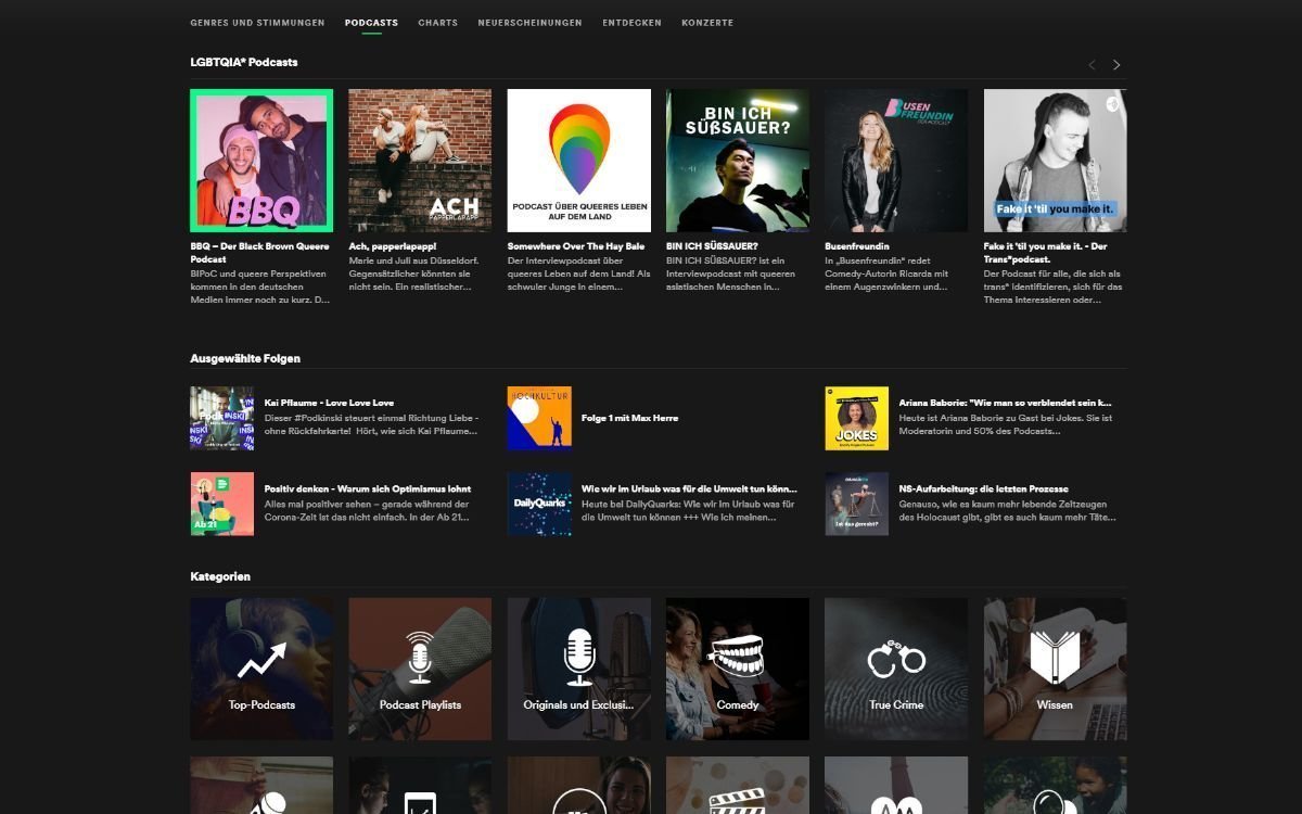 Podcasts werden immer beliebter bei Spotify – OMG erweitert darum seine Werbeausgaben beim Musikstreaming-Anbieter (Foto: Screenshot Spotify)
