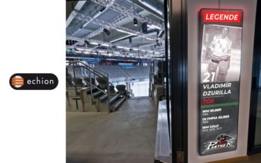 echion stattete die VIP-Lounge der Augsburger Panther, die in der Deutschen Eishockey Liga (DEL) spielen, mit Digital Signage-Stelen und einer LED-Wall aus (Foto: echion AG)
