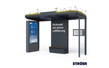 Die begrünte Wartehalle mit Luftfilter-System und Green Signage von Ströer und Mann+Hummel (Foto: Ströer)