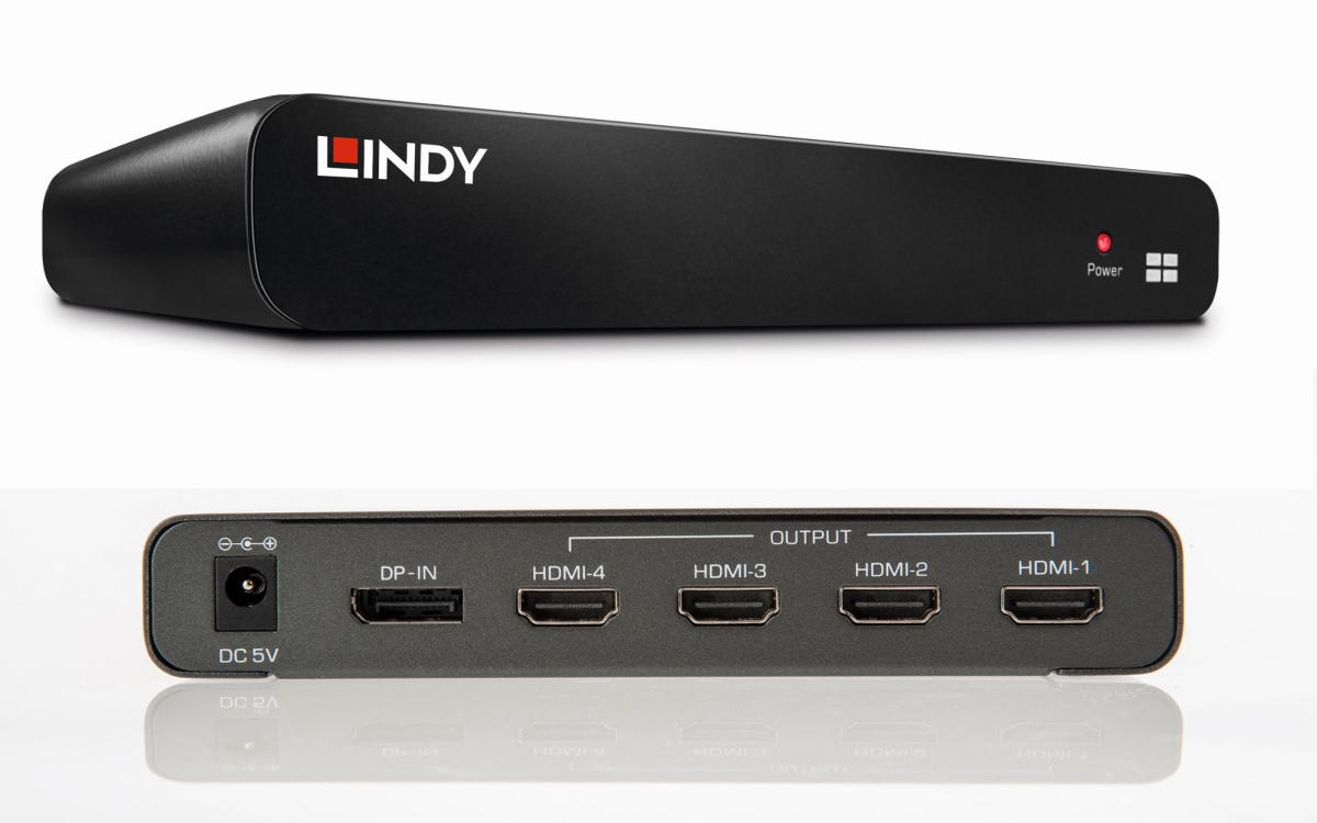 Der neue Video-Wall-Hub von Lindy mit vielseitigen Betriebsmodi vom Ansteuern bis zu vier HDMI-Displays (Foto: Lindy)