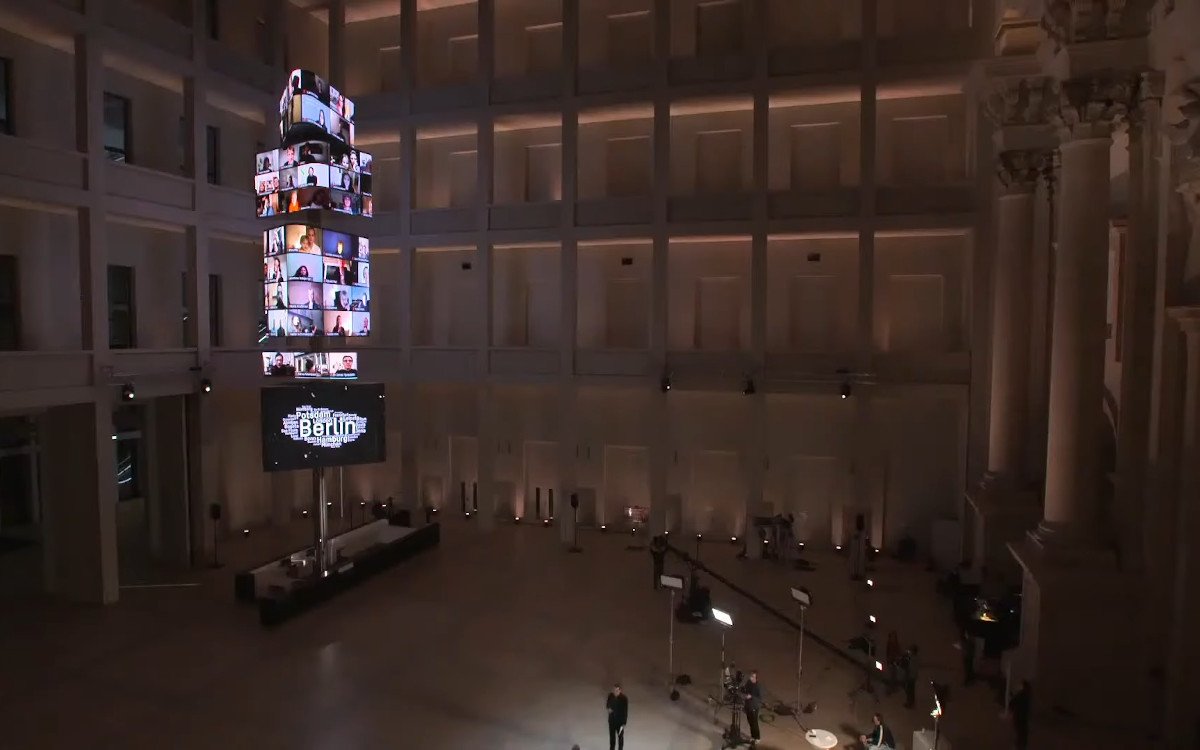 LED-Medienturm Kosmograph im Humoldtforum von Artificial Rome (Foto: Screenshot)