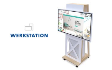 Thola-HELON von Werkstation bietet auf einer rollbaren Halterung Platz für ein Flip2 von Samsung sowie einen HELON Profi-Luftreiniger (Foto: Werkstation GmbH)