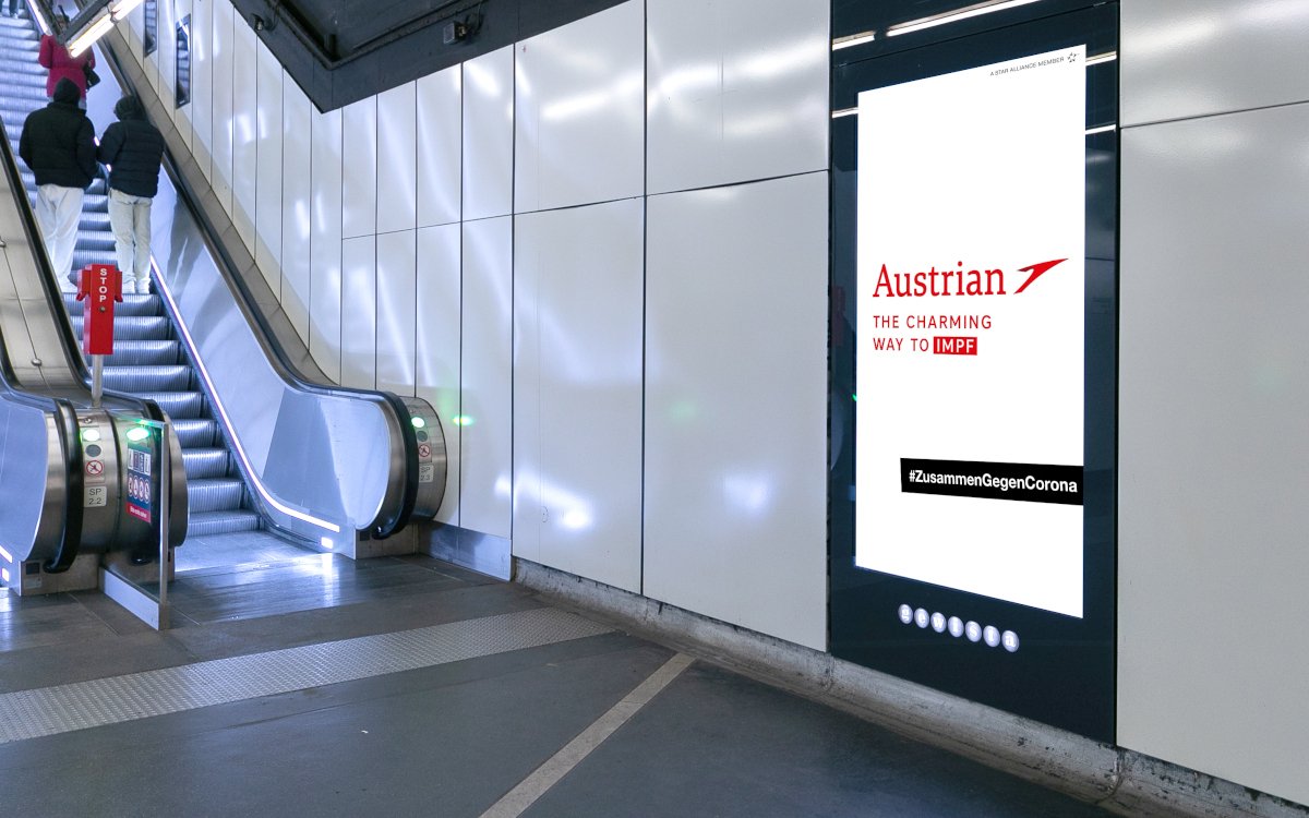 Impf-Sujet von Austrian Airlines auf Gewista-Werbefläche (Foto: Gewista)