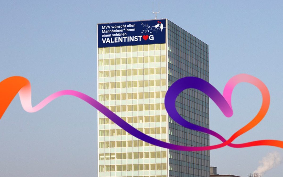 Am Valentinstag spielten die LED-Screens der MVV Mannheim Liebesbotschaften ab. (Foto: MVV Energie AG)