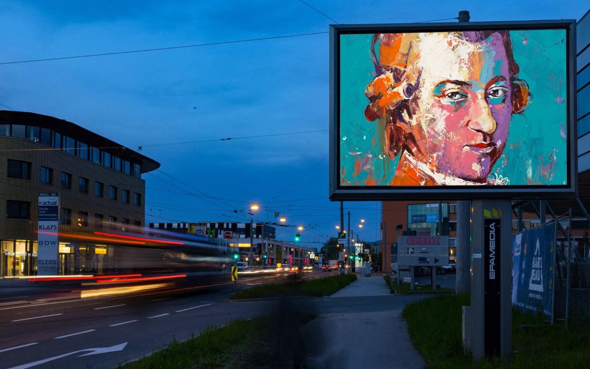 Mozart lässt digital grüßen: Epamedia-LED-Screens in Salzburg (Foto: EPAMEDIA)