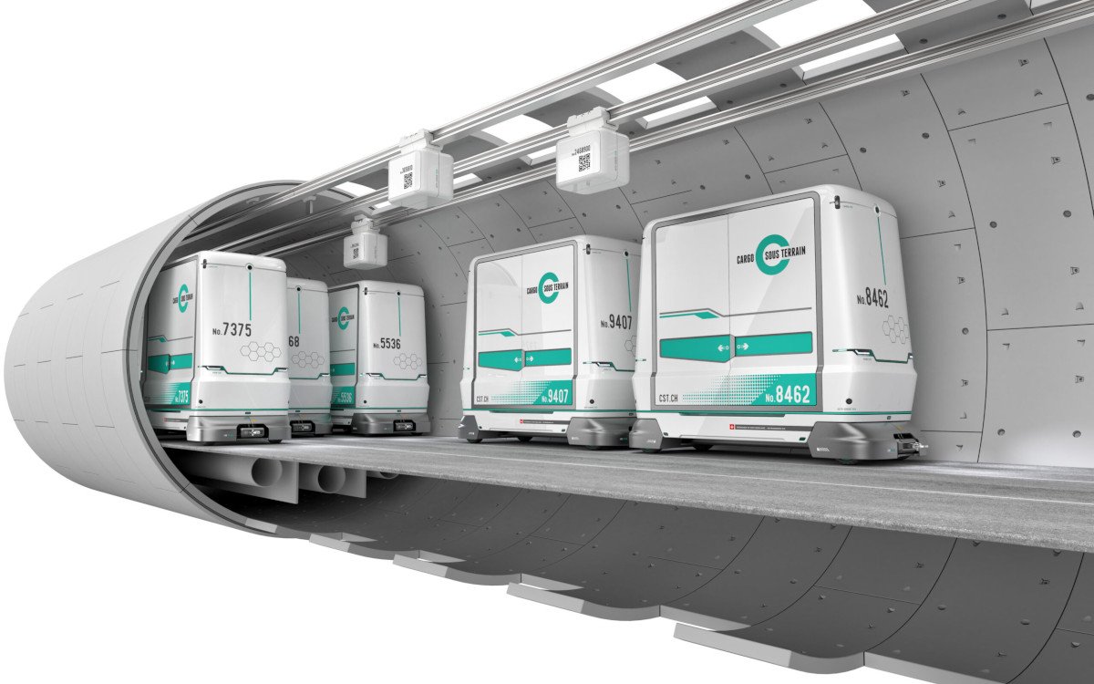 Vollautomatisch und elektrisch - CST will das Güter-Transportwesen der Schweiz revolutionieren. (Foto: Simulationsbild von Cargo Sous Terrain AG)