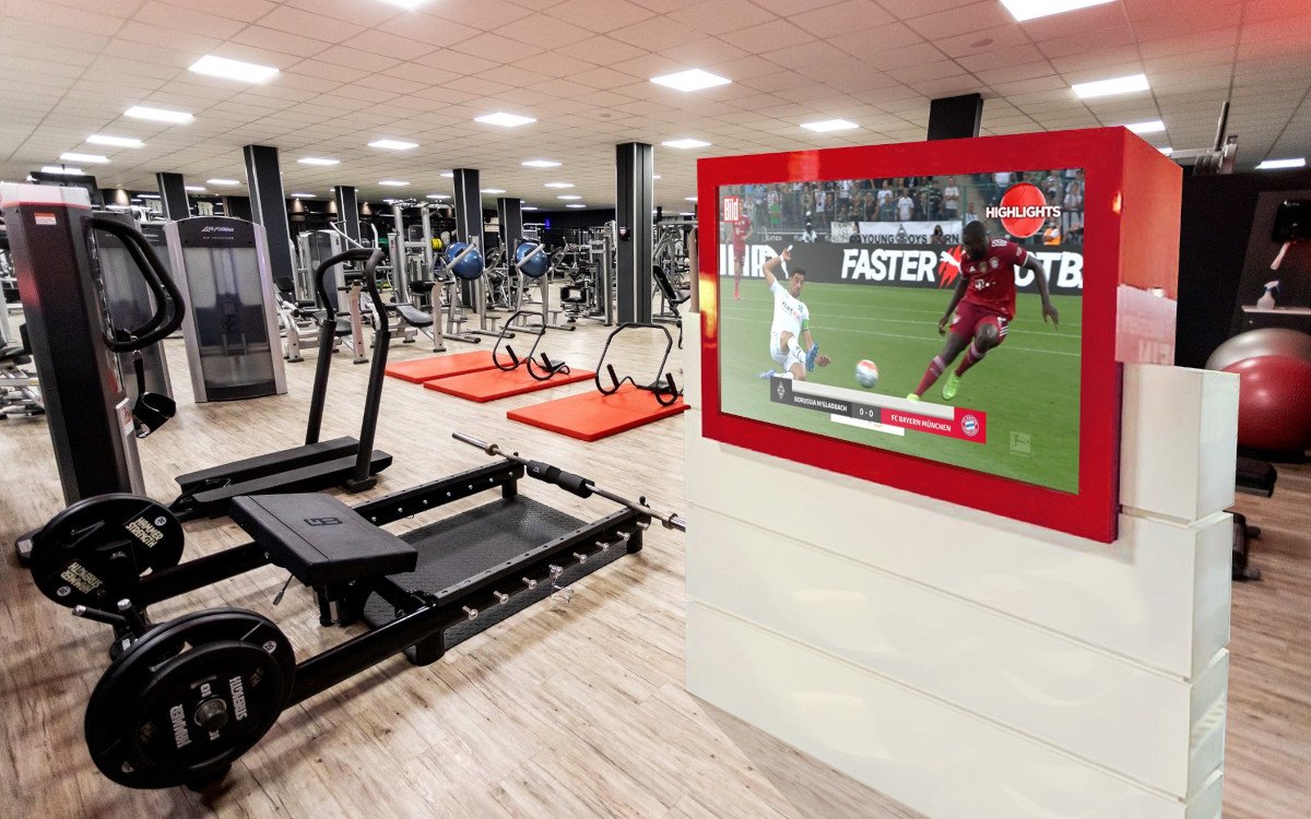 Bundesliga-Highlights während dem Workout: Die Spezialsendung läuft auf Fitnessstudio-Screens von Airtango. (Foto: airtango)