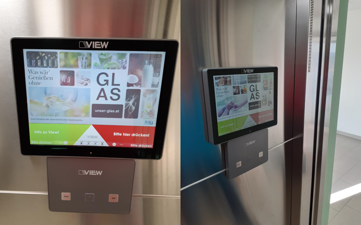 Die Kampagne des Fachverbands Glasindustrie läuft aktuell auf den Screens von View Elevator - Teil des Goldbach Programmatic Channels. (Foto: Goldbach Austria)