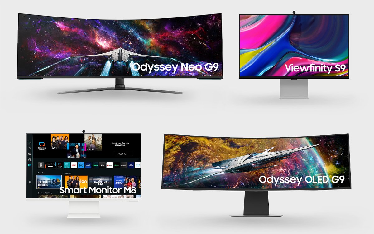 Die vier neuen Monitore, die Samsung auf der CES vorstellt.