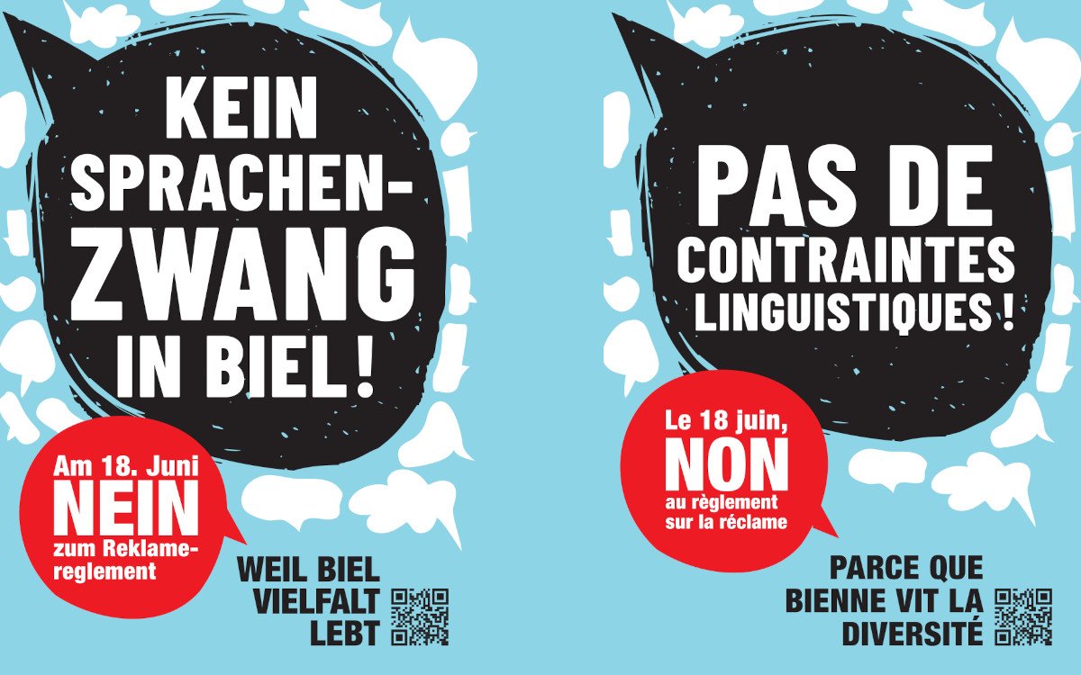 Motiv der "Kein Sprachenzwang in Biel"-Kampagne (Bild: Vielfalt-Biel.ch)