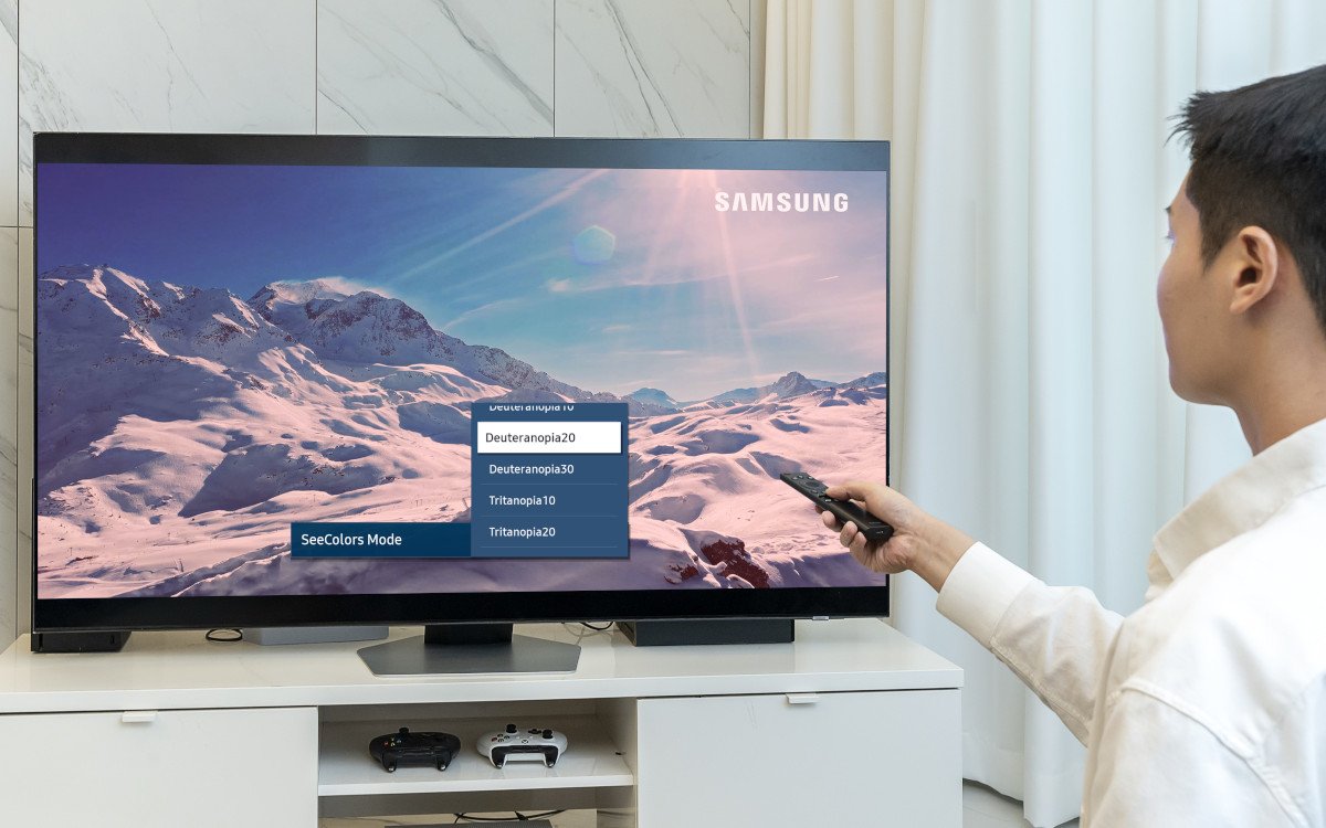 Mit dem Seecolors-Modus im TV-Menü können Farbenblinde die Farbverteilung anpassen. (Foto: Samsung)