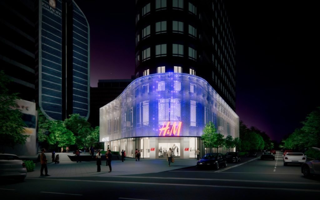 H&M-Fassade in der Nacht (Rendering: RSP Architects)
