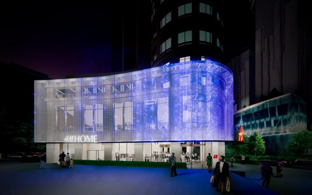 H&M-Fassade in der Nacht (Rendering: RSP Architects)