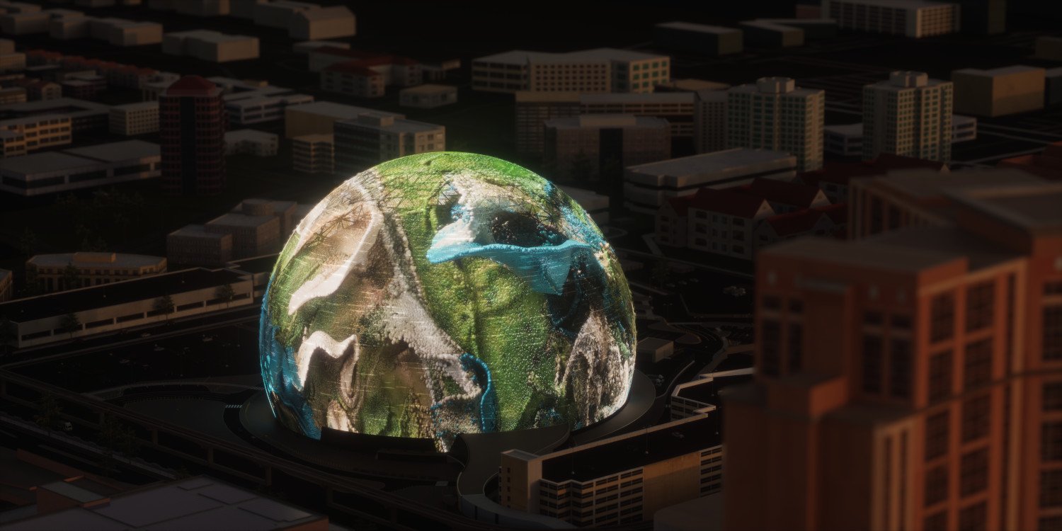 "Machine Hallucinations - Nature" von Refik Anadol auf der Sphere (Montagebild: Sphere Entertainment)