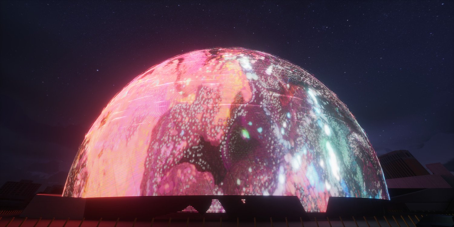"Machine Hallucinations - Space" von Refik Anadol auf der Sphere (Montagebild: Sphere Entertainment)