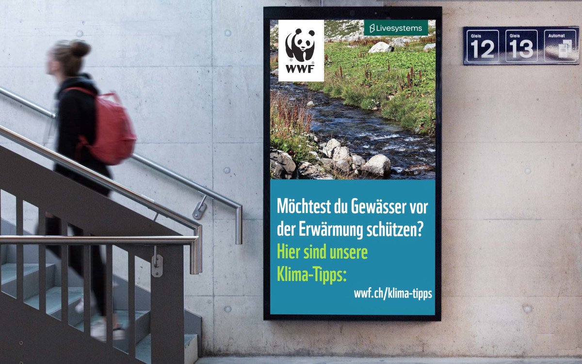 Die WWF-Kampagne läuft unter anderem auf den Cityscreens von Livesystems. (Foto: Livesystems)