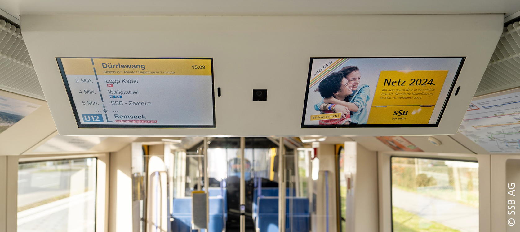 Mcrud bespielt die Fahrgast-Displays mit Infotainment-Inhalten und vermarktet sie programmatisch. (Foto: SSB AG)
