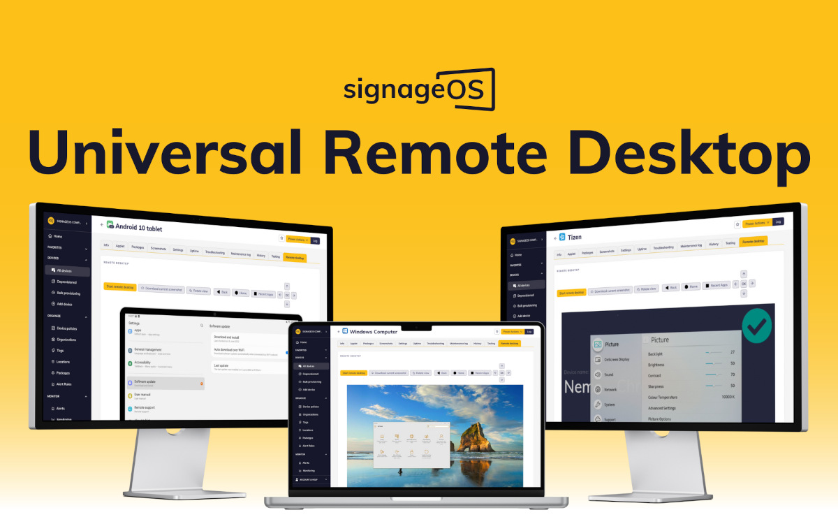 Cloudcontrol von SignageOS bietet jetzt Remote-Desktop-Zugriff für Windows, Linux, Android, Brightsign und weitere Betriebssysteme. (Foto: signageOS)