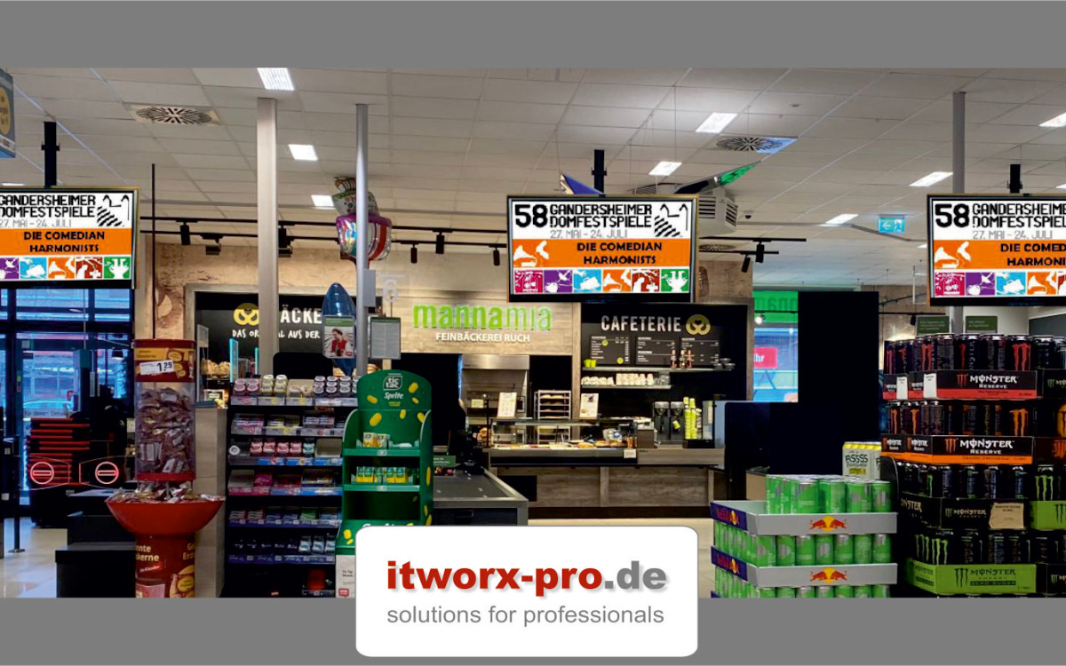 Neue Digital Signage-Ausstattung eines Supermarkts in Hildesheim (Foto: itworx-pro GmbH)