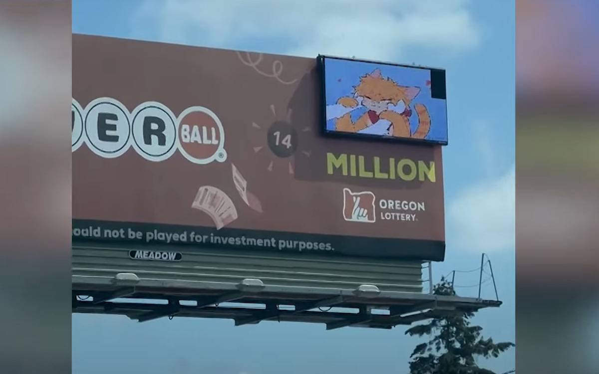 Circa sieben Billboards, die von Oregon Lottery gemietet sind, waren von einem Furry-Hack betroffen. (Foto: KOIN 6/Screenshot)