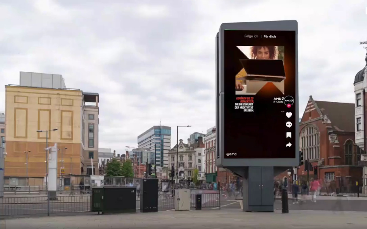 AMD ist mit seiner Tiktok-DooH-Kampagne First Mover in Deutschland. (Foto: Havas Media Germany)