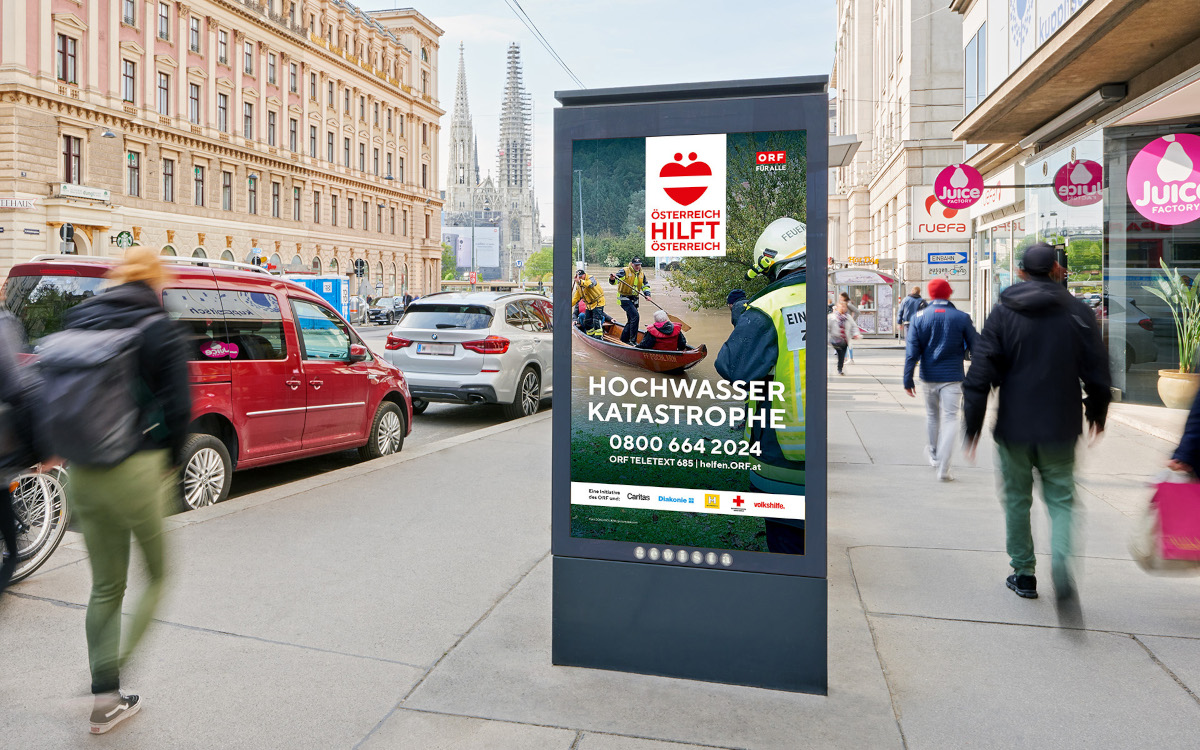 Drei Tage lang schaltet Gewista einen Spendenaufruf auf seinen DooH-Netzwerken. (Foto: Gewista)