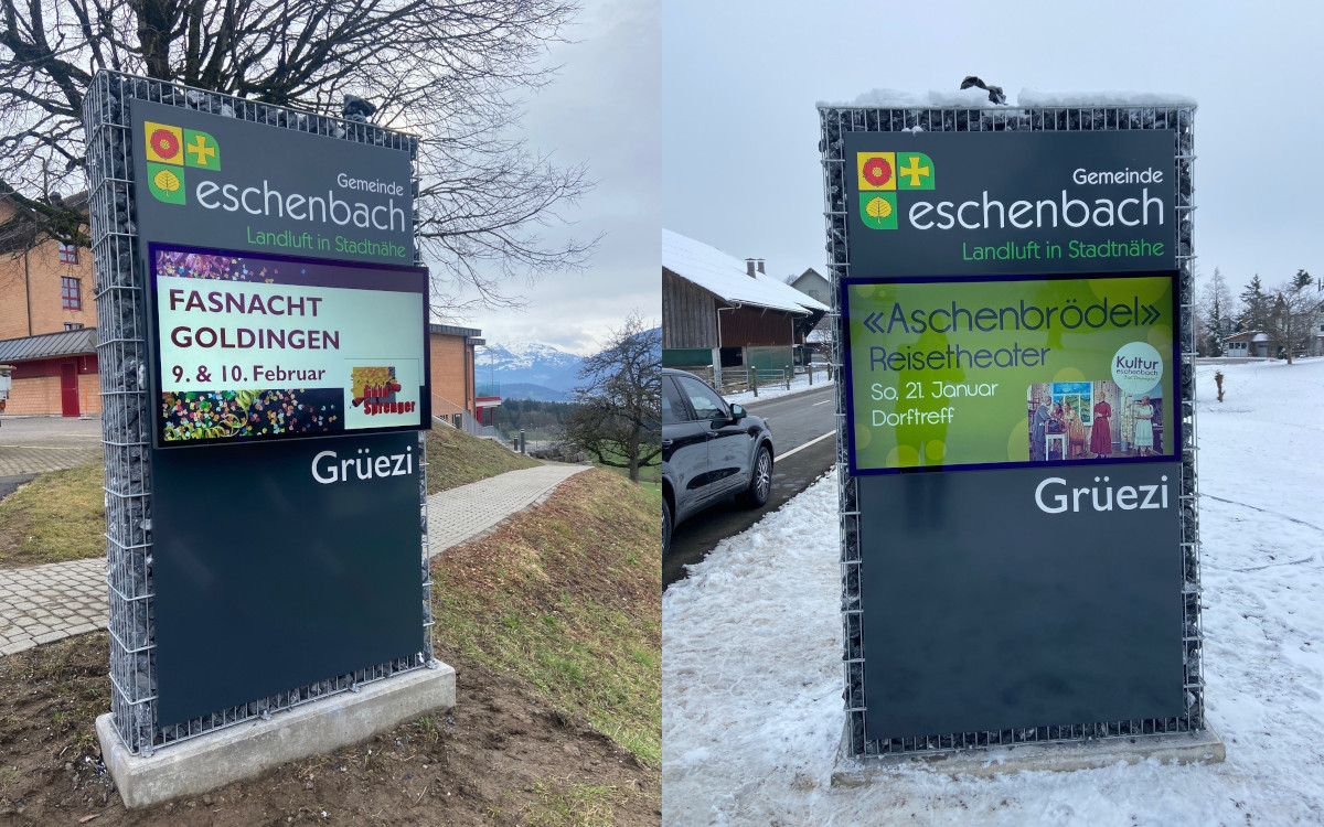 Die neuen Info-Displays in Eschenbach müssen sommerlichen und winterlichen Bedinungen trotzen. (Foto: Peerless-AV)