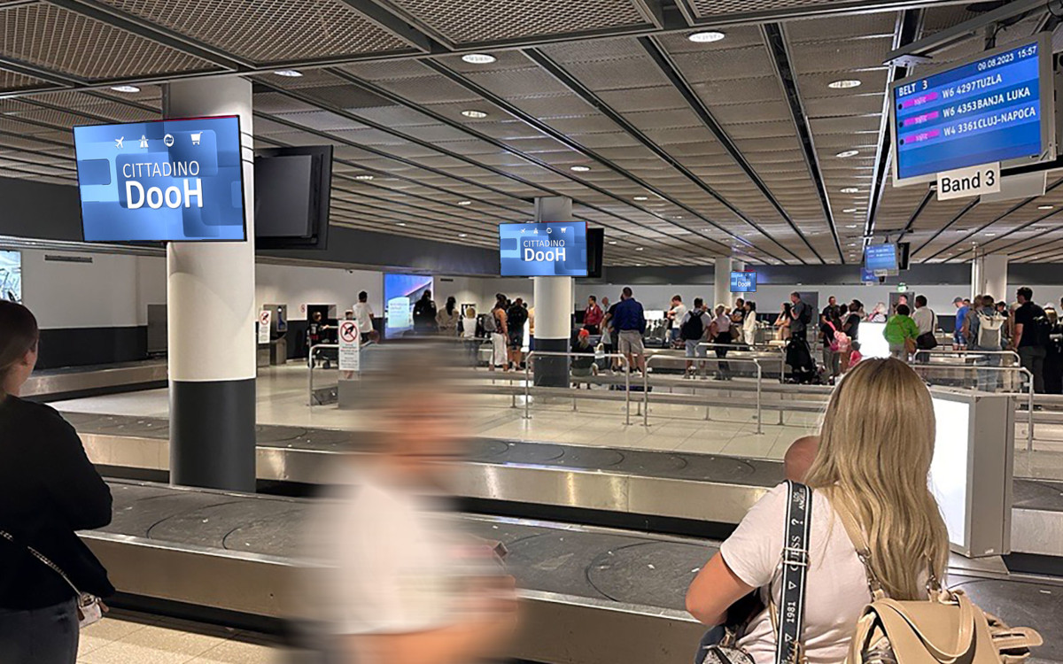 Cittadino-Screens bei den Gepäckbändern am Flughafen Dortmund (Foto: Cittadino)