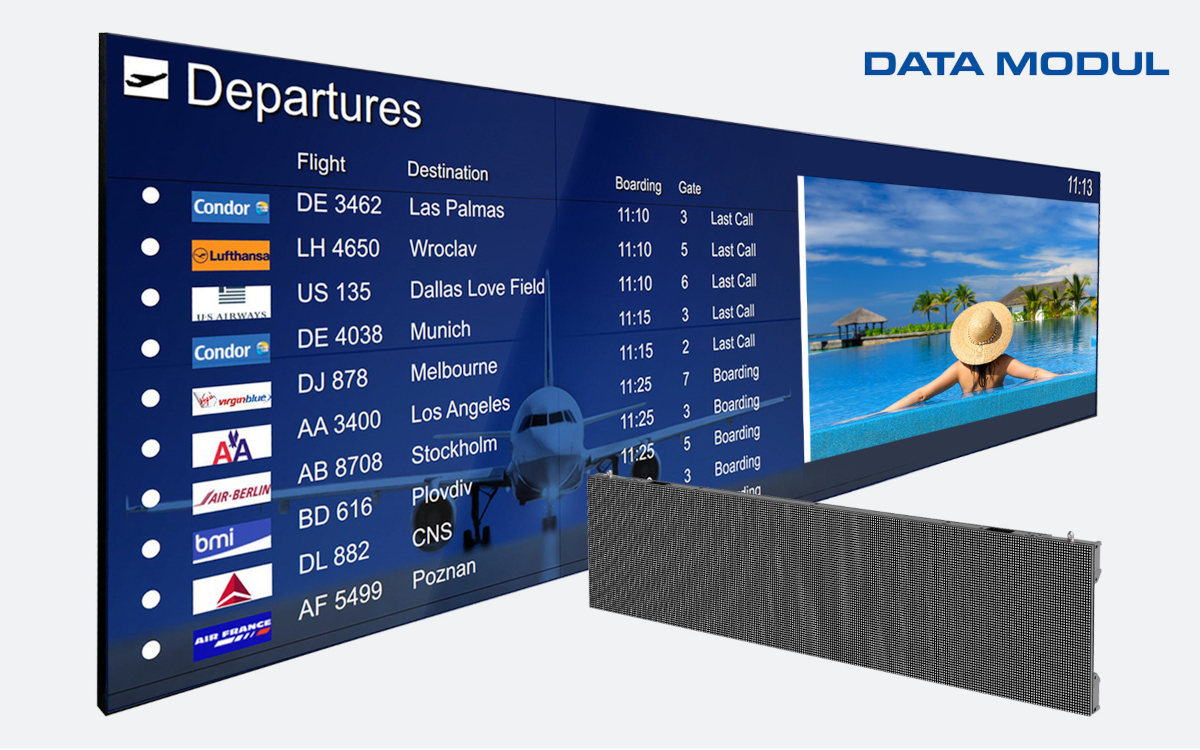 Die neue LX-LED-Serien von Data Modul sind unter anderem für Echtzeitanzeigen an Bahnhöfen oder Flughäfen entwickelt. (Foto: DATA MODUL)