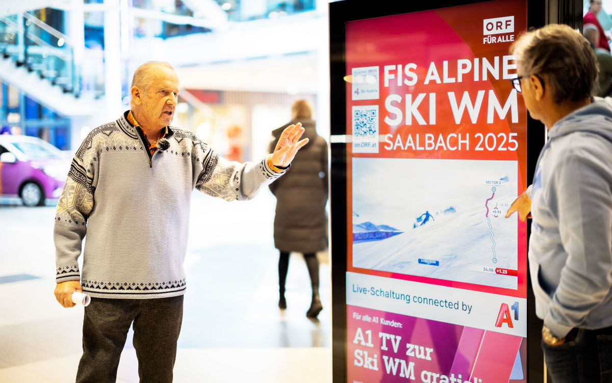 Die Ski-WM auf DooH-Screens in der Shopping City Seiersberg (Foto: Gewista)