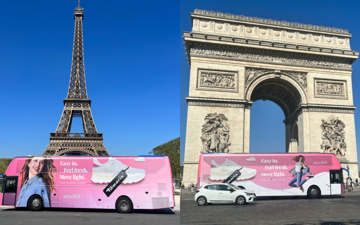 Der Tamaris-Bus vor dem Eiffelturm und dem Arc de Triomphe in Paris (Fotos: It Works Group)