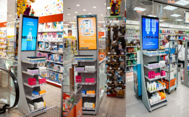 Emsu-Screens in Müller-Filialen (Fotos: EMSU)