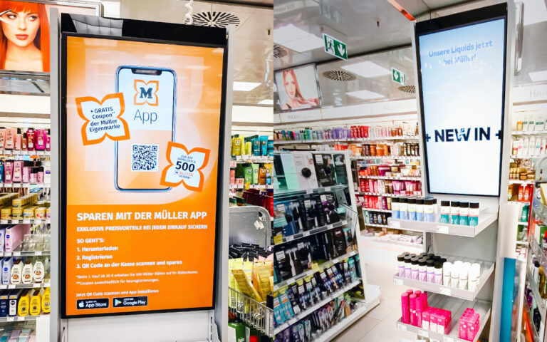 Retail-Media-Screens von Emsu in Müller-Drogerien (Foto: EMSU)